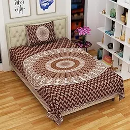 RajasthaniKart® Comfort Rajasthani Jaipuri Traditional Sanganeri Print 144 TC 100% Cotton Single Bedsheet with 1 Pillow Cover SB-259 (Brown)-picture-16