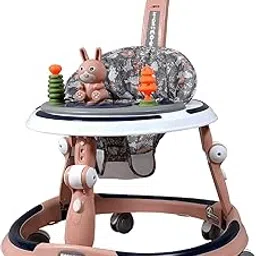 Kidsmate 360° Baby Walker for Boys & Girls | 6-24 Months | 7-Level Height Adjustment | Musical RGB Lights | Dual Tray for Food & Toys | Safe, BPA-Free & Comfortable Baby Walker (Radiant Pink) image 1