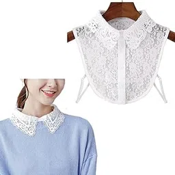 hodaqe Fake Lace Collar for Women Girls - Detachable Deep Neck Cover for Shirt Blouse Dress Tops Fashion (White)-picture-17
