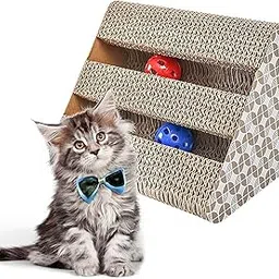 Emily Pets Cat Scratcher, Fun Pet Cat Scratching Post Cardboard, Grinding Cat Claw Toys with Bell Catnip (Triangle) (Size: 25.5 X 23.5 X 18 CM)-image-1