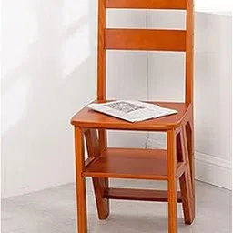 Teak Wooden Folding Multifunctional 2 in 1 Lightweight Portable Step Stool for Library | Home Décor | | Solid Wood Convertible Step Stool 47 * 36 * 89 CM |-picture-25