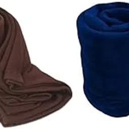 Wavva® Plain Fleece 2 Single Bed Blankets-Brown and Blue (Set of 2)-picture-21