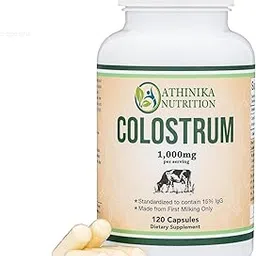 Colostrum Supplement 120 Capsules, 1,000mg per Serving (Bovine Colostrum Powder from First Milking Only, Std. to Contain 15% IgG Immunoglobulins) No Fillers, Third Party Tested-picture-32