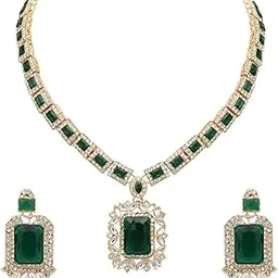 i jewels Gold Plated Stylish Design Crystal Diamond Necklace & Earrings Jewellery Set for Women (IJ404G)-picture-27