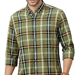 cavallo by linen club Men's Blended Linen Green Checked Full Sleeve Casual Shirt-picture-24