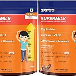 Gritzo SuperMilk Height+ (7-12y Boys), 10g Protein (Double Chocolate, 800g) | Zero Refined Sugar, 21 Vitamins & Minerals, Pack of 2-image-59