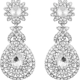 i jewels Silver Plated American Diamond Sparkling Dangle Earrings for Women-picture-31