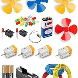 croptronia Dc Motor With Propeller/fan/ 9 v Battery/snap Connector +2 Aa Battery With Holder/3m Wire/10 Led/ 2 Mini Rocker Switch (Red, Green, Yellow)- Multicolor,Copper-picture-16