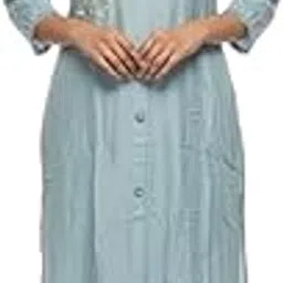 Women Cotton Blend Solid Kurta co-ord Set Light Blue-picture-14