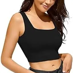 fashion deals Womens Cotton Solid Western Ribbed Square Neck Tank Crop Top | Casual Tank Crop Tops | Top for Women |-picture-34