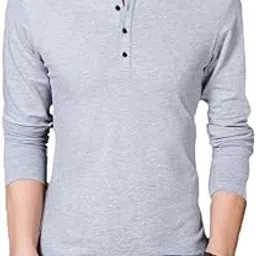 AARTI Enterprises Men's Long Sleeve Polo T-Shirt | Mandarin Collar | Casual 3-Button | Comfortable & Stylish Everyday Use | Men's Cotton Blend T-Shirt image 1
