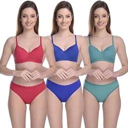boleem Cotton Stylish Padded Regular Bra Panty Set/Non-Wired/Multi-Color / 3 Bras 3 Panty Set Combo/Lingerie Set for Women’s (Pack of 3)-picture-39