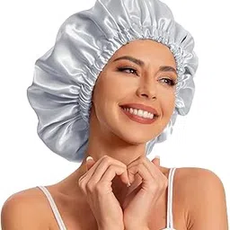 vitalogy Satin Bonnet for Women – Double Layered Silk Sleep Cap for Curly Natural Long Hair with Elastic Band | Slouchy Night Beanie Hair Bonnet for Sleeping (Grey)-picture-41