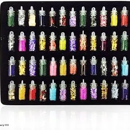 NAIL GLITTER Powder Nail Stickers, Nail Art Tool for Nail Decoration (Multicolour) - Set of 48 Bottles-picture-10