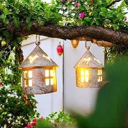 Metal Light House Wall Hanging Tealight Candle Holders Home Outdoor Indoor Balcony Festival Decorations Diwali Gifts Lights Home Decor Copper Color Tea Light Holder, Set of 2-picture-25