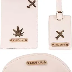 mekhush 3 Piece Personalized Gift Set Combo of Vegan Leather Passport Cover, Sunglasses Cover & Luggage Tag with Customised Name & Charm | Bulk Gifting Option (Cream)-picture-51