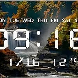 Amazon Brand - Umi Acrylic Digital Wall Clock for Bedroom Living Room Stylish with LED USB Tabletop 3D Picture Clocks with Time Day Date Month Temperature Display for Home Office 27x20cm (Waterfall)-image-44