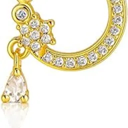 gc premium jewellery Radiant American Diamond Gold Plated Nose Pin with Petal and Drop Design-picture-26