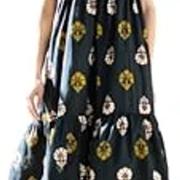 say Teal Floral Print Cotton Square Neck Dress for Women-picture-17