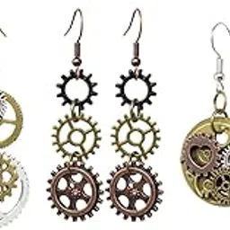 honbay 3 Pairs Alloy Steampunk Drop Earrings Vintage Gear Earrings Retro Clockwork Dangle Earrings Jewelry for Women Men (3 Style)-picture-41