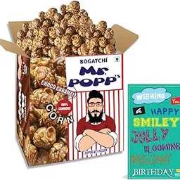 BOGATCHI Mr.POPP's Dark Chocolate Popcorn, 100% Mushroom Popcorn, Birthday Gift for Boyfriend , 375g + Free Happy Birthday Greeting Card image 1