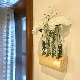 LABZIO Home - Modern Handmade Wooden Log Shaped Flower vase with Glass Test Tubes-picture-19
