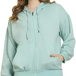 Womens Zipper Jacket Fleece Fabric Sweatshirt Latest Solid Stylish Hoodies Full Sleeves Winter Wear Regular Fit for Women-image-22