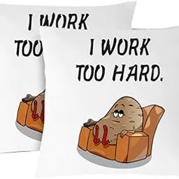 Mojolo Work Too Hard Theme Cushion Cover with Filler (12x12 Inches)(Pack of 2)-picture-45