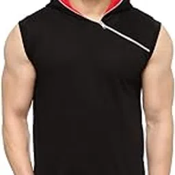 gritstones Stylish Black/Red Cotton Hooded Solid Vest-picture-57