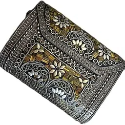Vintage Clutch Purse, Metal Floral Design, Antique Silver with Gold Accents, Handmade-picture-39