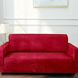 Velvet Sofa Cover 3 Seater, Stretchable 3 Seater Sofa Cover, Universal Fit Elastic Sofa Slipcover for Living Room Triple Seater Protective Couch Case (185 x 230 Cm) (Pink)-image-13