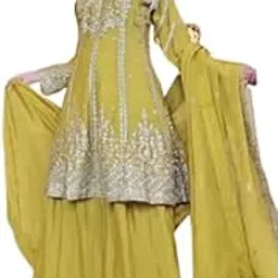 Quteanza Fashion Women's Embroidered Chinnon Silk Top Sharara And Duppata Suit Set, Traditional Design Sharara set // Ethnic Wear // Traditional Wear-picture-51