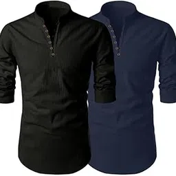 finivo fashion Men's Cotton Polyester Blend Solid Full Sleeve Regular Fit Short Kurta | Solid Pattern Mandarin Collar Straight Kurta-picture-35