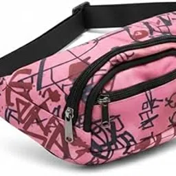 Stylish Fanny Pack, Pink with Graffiti Pattern, Adjustable Waist Bag with Multiple Compartments, Unisex Fashion Travel Hip Pouch-picture-47