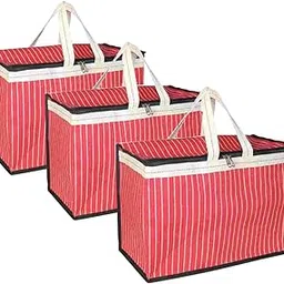 SHIBUI 70L Large Storage Bag for Clothes, Bedding, Books, and Toys – Moisture-Proof Organizer with Zip Closure and Handles – Ideal for Blankets, Comforters, Magazines (Pack of 3, Red)-picture-10