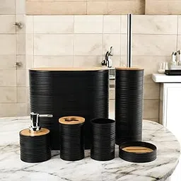 HOME CUBE 6 Pcs Bathroom Accessory Set, Includes Soap Dispenser, Mouth Wash Cup, Toothbrush Holder, Soap Dish, Toilet Brush with Holder & Dustbin for Home Kitchen & Bathroom Essential (Black)-picture-25