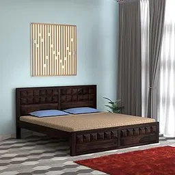 Solid Sheesham Wood King Size Bed Without Storage | Wooden Double Bed Cot Bed for Bedroom Furniture | Palang Double Bed for Hotels | Walnut-image-34