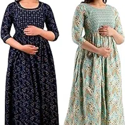 maghma Women's Cotton Printed Maternity Gown Feeding Nighty A-line Maternity Dress Kurti Gown for Women (Po2-Gown-005)-picture-14