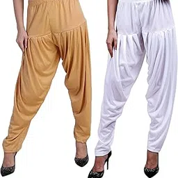 magilam Womens Viscose Lycra Dhoti Patiyala Salwar Harem Bottoms Pants Pack of 2 (White, DeepRani)-picture-17