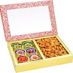 Ghasitaram Gifts - Dry Fruits Hamper -Pink 2 Part Almonds and T-Lites Box |Gift Hamper| Diwali Gift Hamper|Food Hampers|Gourmet Hampers|-picture-15