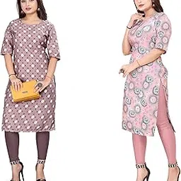 Women's Crepe Printed Straight Kurti Combo_2-JALAPARI Purple-Priyanka Pink (F12) XL-picture-35