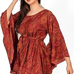 SALONI COUTURE Women Boho Casual with Sleeves Round Neck Printed Polyester Short Kaftan (Freesize)-picture-33