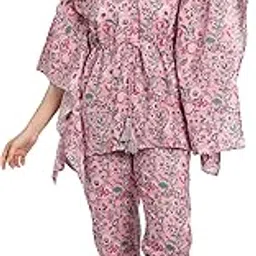 githaan Women Cotton Multicolor Printed Kaftan Night Suit Set-picture-10