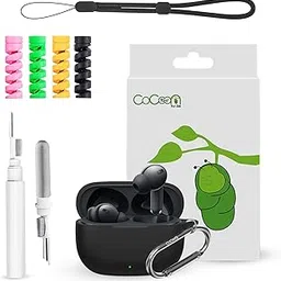 Cocoonkart Silicone Case Cover for Realme Buds T310 | Buds N1 with Cleaner Kit, Lanyard & 4 Pcs Cable Protectors (Black)-picture-39