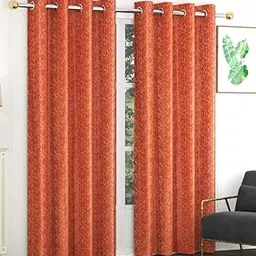 Exporthub Set of 2 Piece Heavy Quality Polyester Texture Design Orange Color Eyelet Door Curtains-Door-7 Feet Long (Ehspr903_74), Washable, Eyelet, Grommet Opaque Curtains-image-66