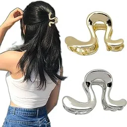 2 Pcs Metal Hair Claw Clips for Women Gold Silver Matte Finish Color Hair Clutcher with Strong Hold Hairclips for Thick Long Hair Stylish Hair Accessories-image-79