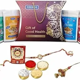 Keeros Healthy Rakhi Gift Box for Bhaiya & Bhabhi with Lumba Rakhi Roli Chandan Chawal Mishri| Rakhi Combo of Tasty & Nutritious Snacks in a Premium Gift Pack | 4 Snacks Pouches of 35g to 50g-image-37