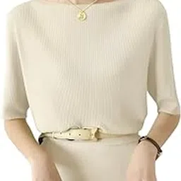 traquila Boat Neck Half Sleeves T-Shirt Top for Women (Beige S)-picture-10