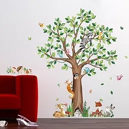 SAJAOHATKE Animals Large Tree Wall Stickers Bear Fox Deer Decorative Wall Stickers for Playroom Children's Room Baby Room etc Size - (68x63Cm)-picture-27
