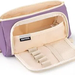 EASTHILL Polyester Big Capacity Pencil Case Pouch Pen Case Simple Stationery Bag School College Office Organizer For Teens Girls Adults Student, Deep Purple Xw, Simple-image-98